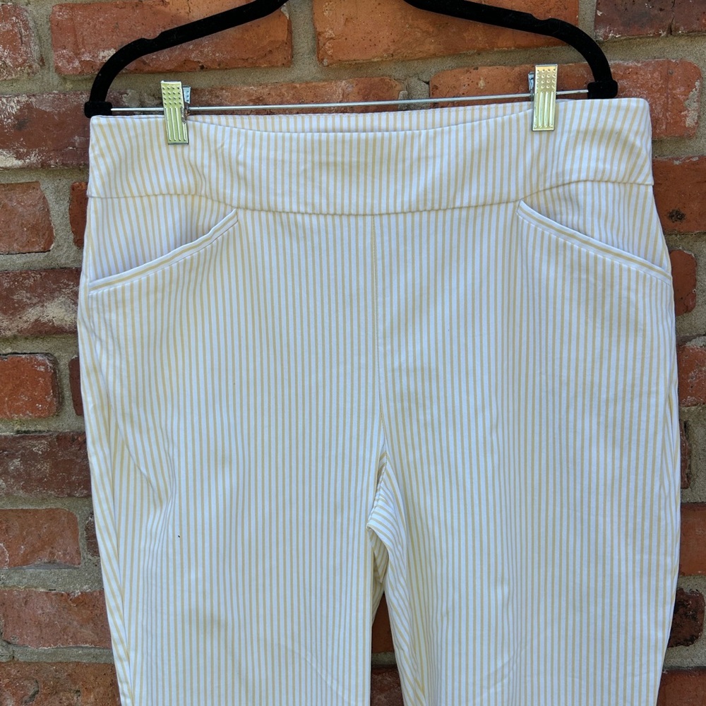 Chico’s Women's Yellow Striped Pull On Perfect Stretch Pants 2.5/14-16 - Picture 2 of 6